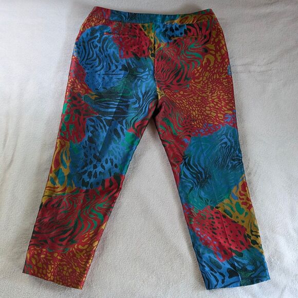 Animal Print Cropped Dress Pants Women's 12 L Rainbow Multicolor Shiny Abstract - Picture 3 of 9